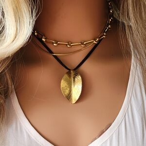 Johnny Was Jewelry Black Leather Necklace Designer 14kt Gold Plated